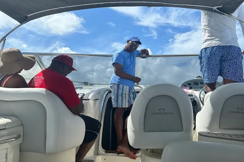 Happy couple on a luxury yacht